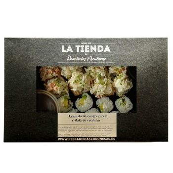 Uramaki de cangrejo real y maki de verduras
